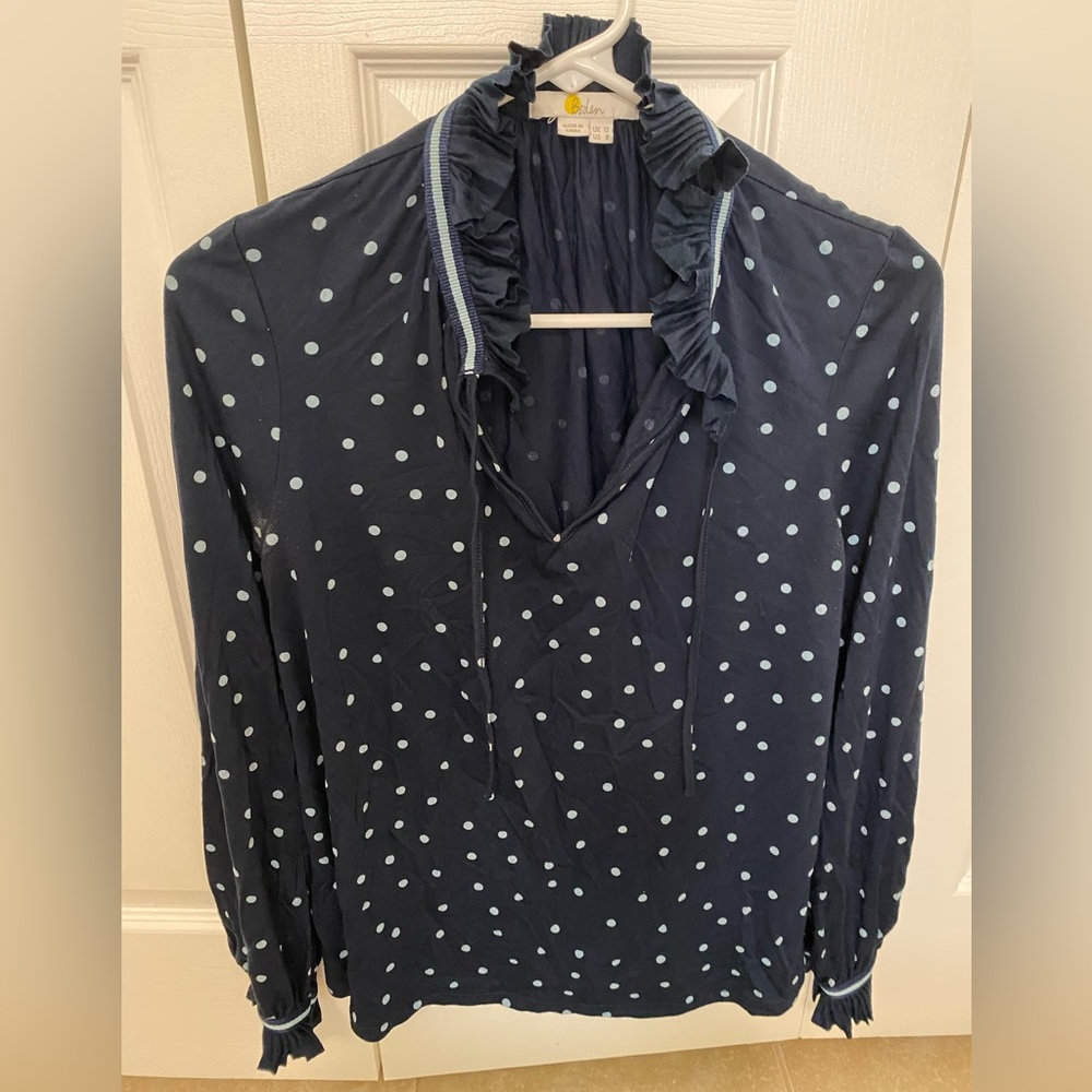 Boden blue polka dot Bronwyn jersey top
